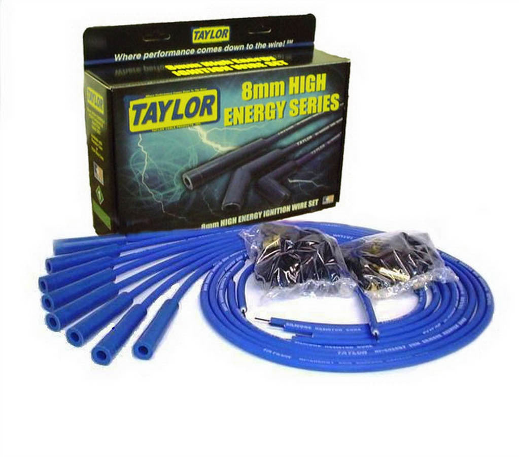 Taylor/VERTEX 60655 High Energy 8 mm Spiral Core Spark Plug Wire Set, Blue, Straight HEI Boots, V8