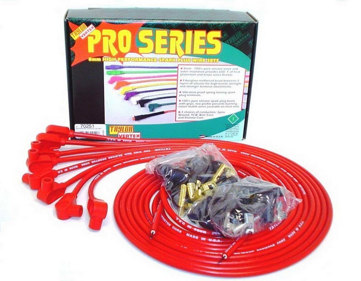 Taylor/VERTEX 70251 Pro Wire 8 mm Spark Plug Wire Set, Red, 90-Degree Boots, V8