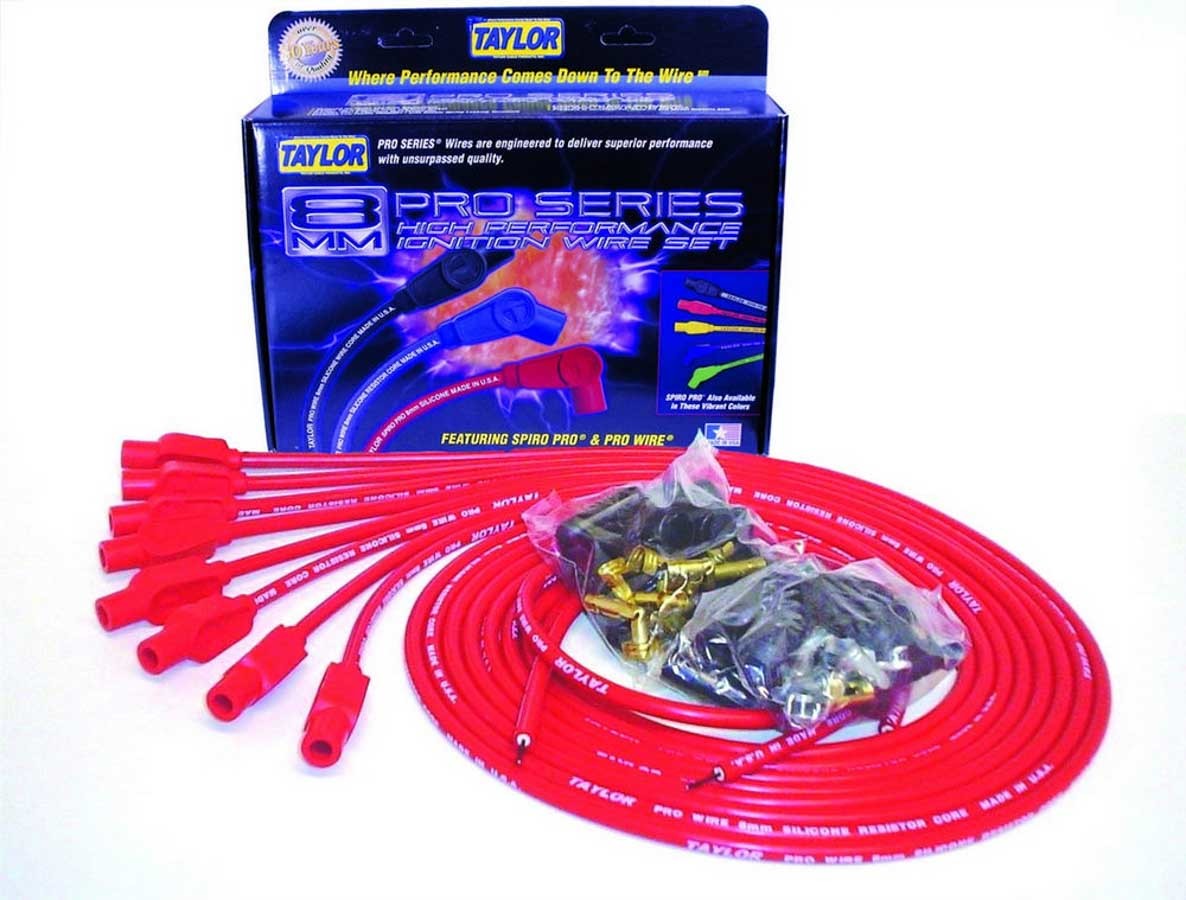 Taylor Cable Pro Wire 8mm Red Straight Cut-To-Fit V8 Spark Plug Wire Set 70255