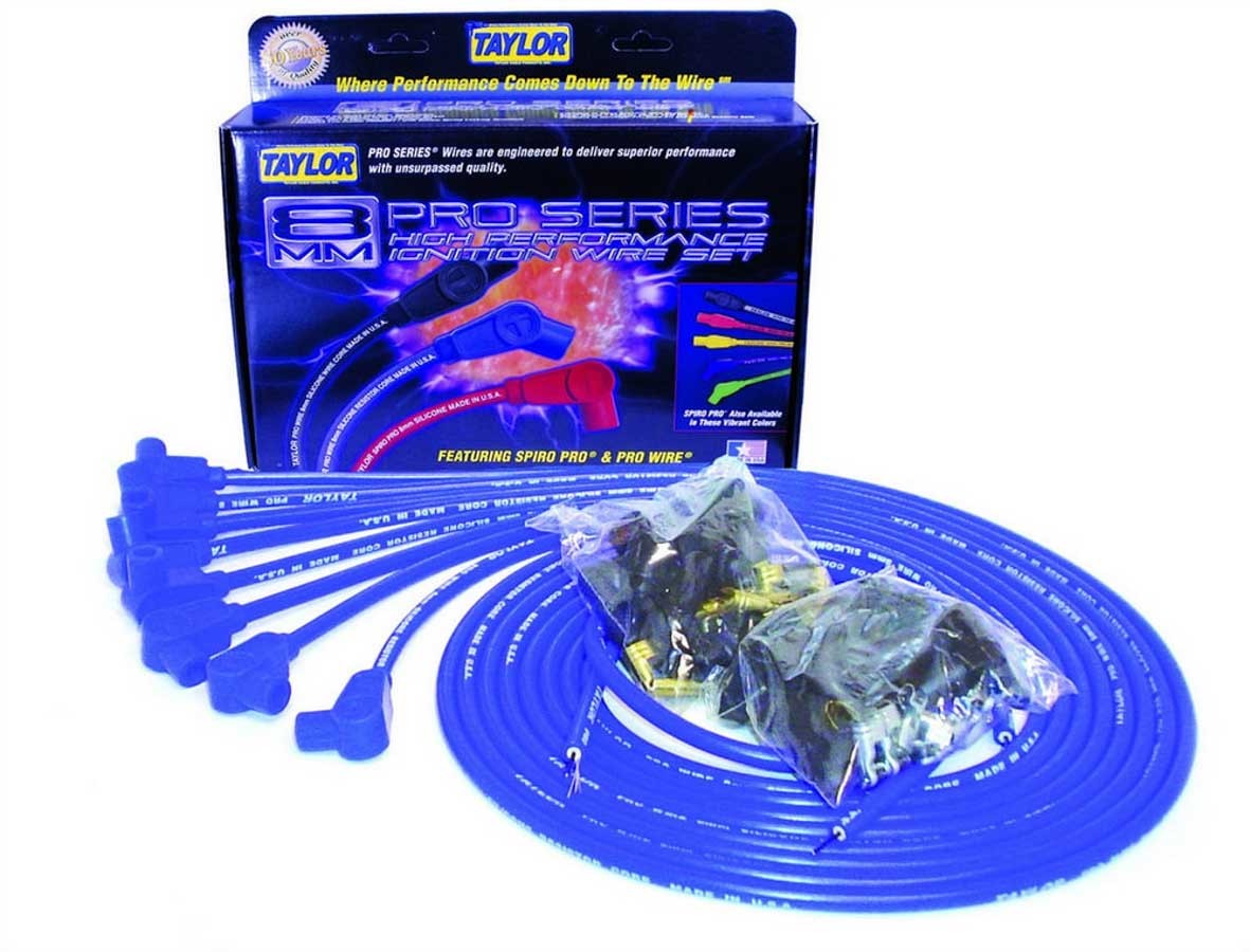 Taylor Cable Pro Wire 8mm Blue 90 Degree Cut-To-Fit V8 Spark Plug Wire Set 70651