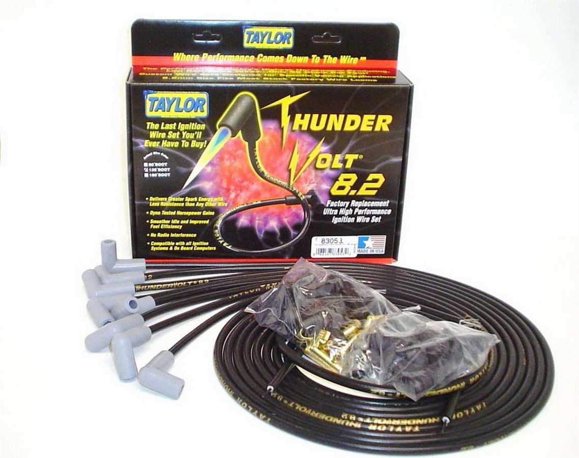 Taylor/VERTEX ThunderVolt 83051 8.2mm Spiral Core Spark Plug Wire Set, Black, 90-Degree Boots