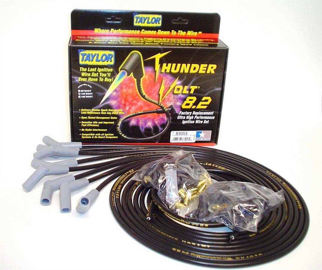Taylor/VERTEX ThunderVolt 83053 8.2 mm Spiral Core Spark Plug Wire Set, Black, 135-Degree Boots