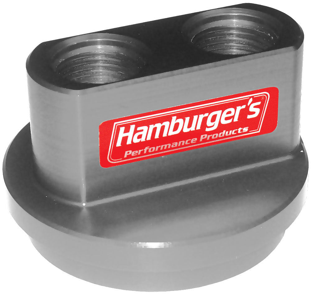 Trans-Dapt 3321 Chevy V8 Oil Filter Bypass Adapter, 12 AN Female Ports, Red Anodized Aluminum
