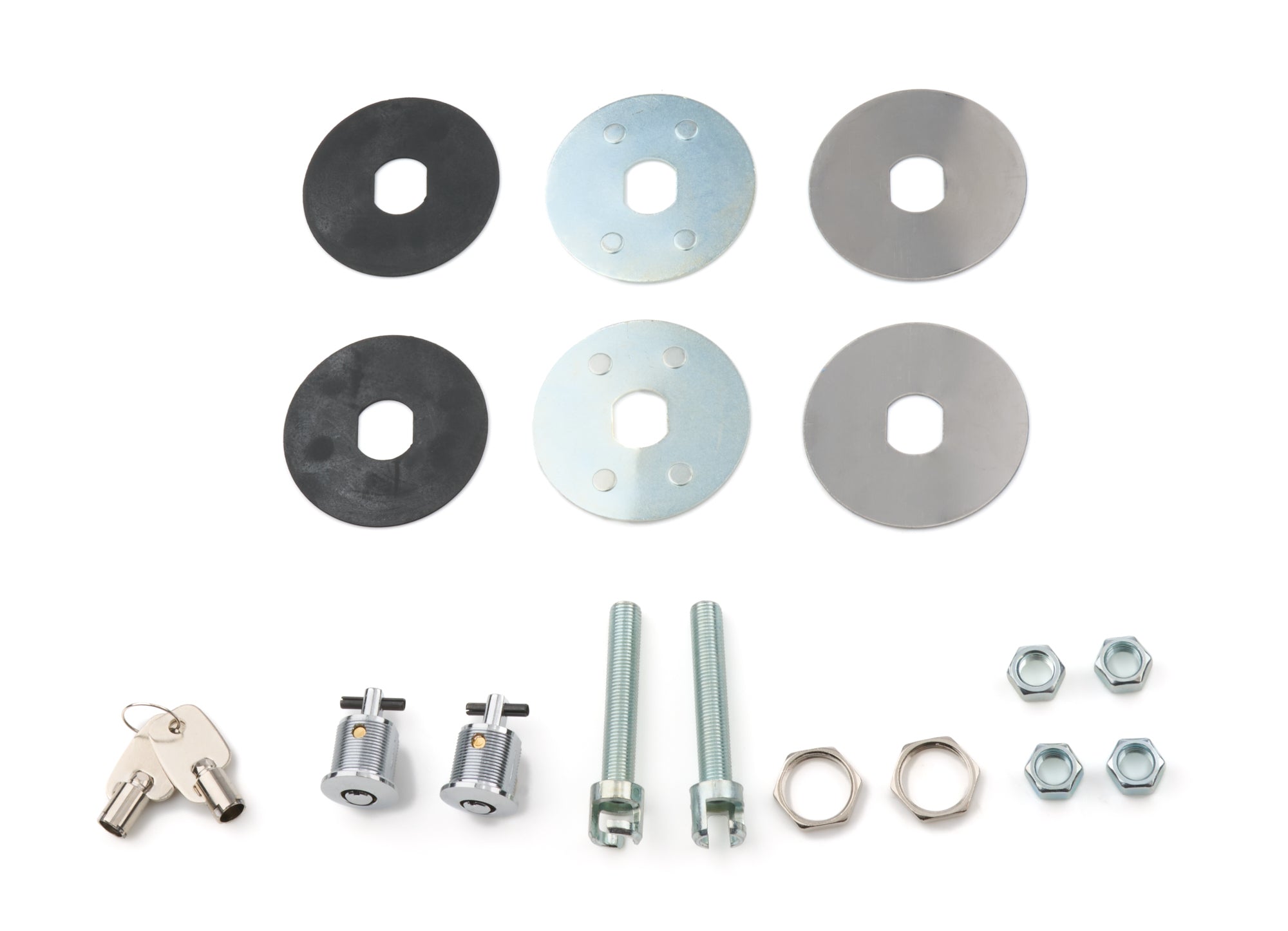 TRANS-DAPT 4062 Locking Hood Pin Kit with Keys and Chrome Steel Scuff Plates
