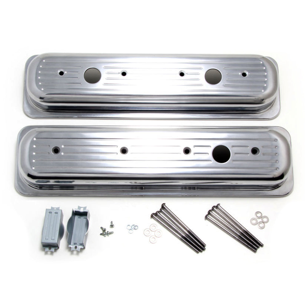 Trans-Dapt 6724 Polished Aluminum Ball-Milled Valve Covers for Small Block Chevy, Pair