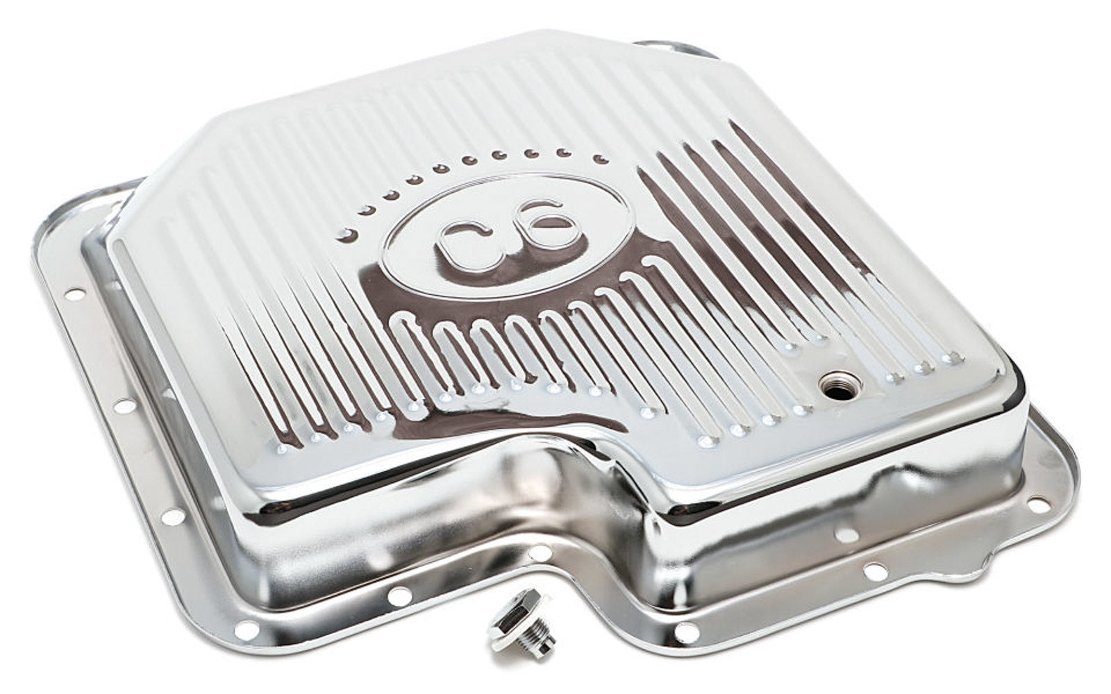 Trans-Dapt 9125 C6 Transmission Pan with Stock Sump, Ribbed Steel, Chrome