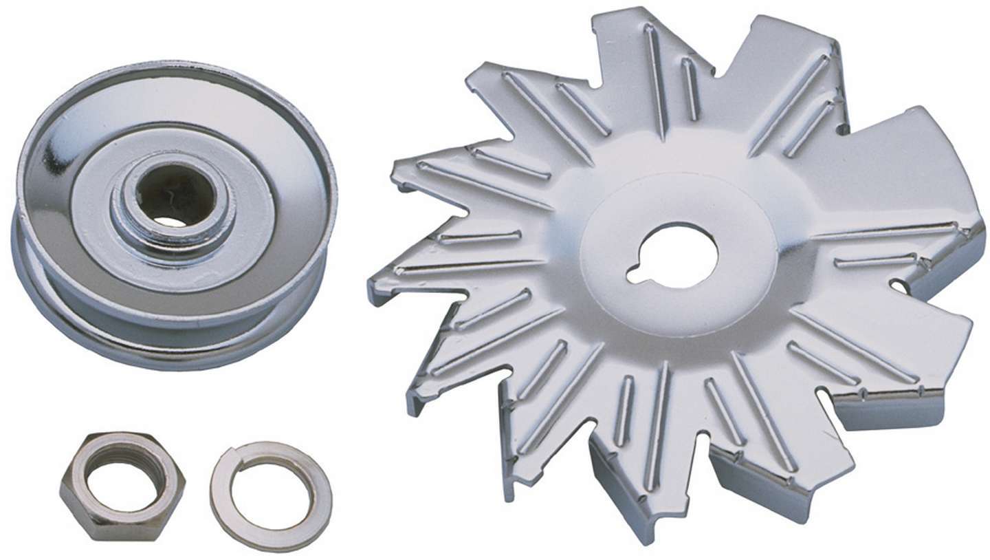Trans-Dapt 9446 Alternator Pulley and Fan Kit, Single-Groove V-Belt, Chrome Steel