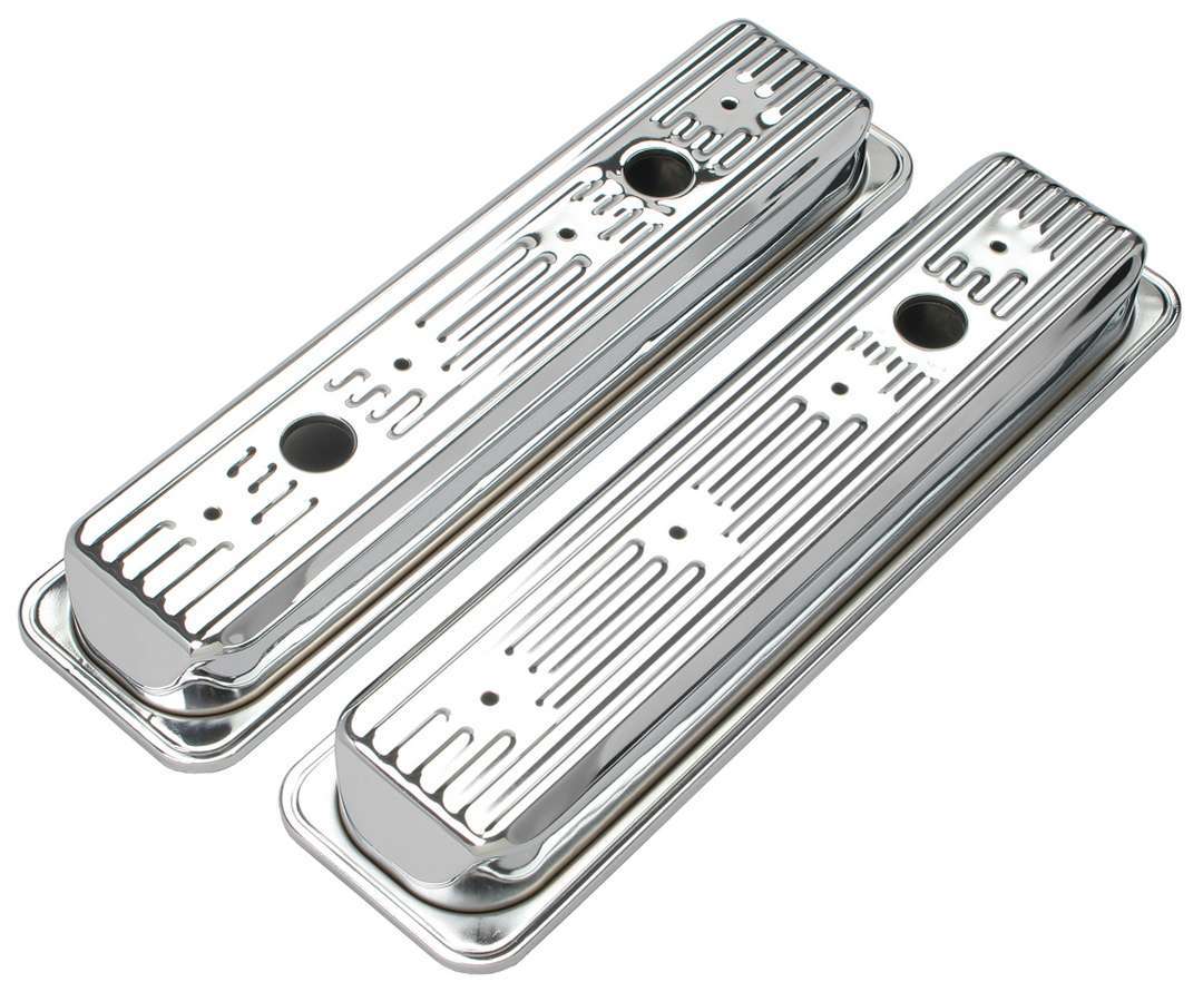 Trans-Dapt 9702 Ribbed Chrome Valve Covers for Small Block Chevy Center-Bolt Applications
