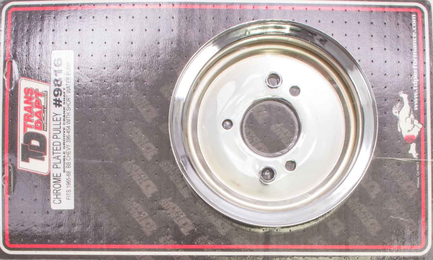 Trans-Dapt 9816 BBC Crankshaft Pulley, V-Belt, 2-Groove, Chrome Steel