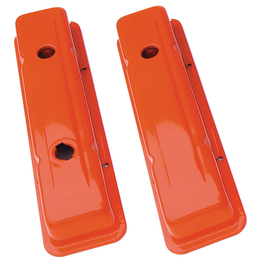 Trans-Dapt 9916 Stock-Height Baffled Steel Valve Covers for Small Block Chevy, Orange Powder Coat