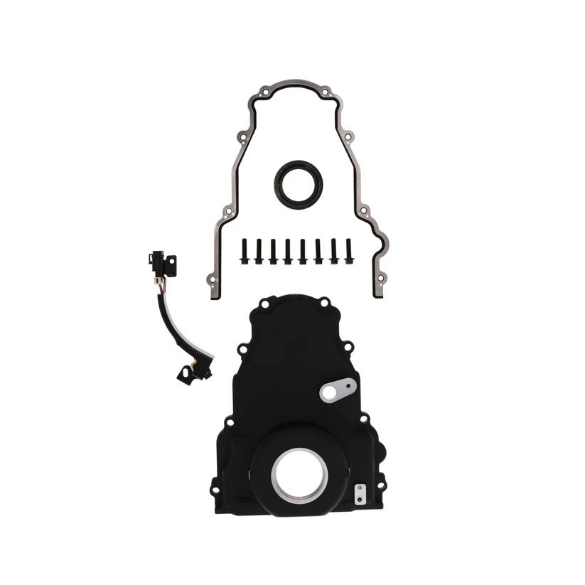 Top Street Performance Timing Cover 1-Piece Cam Sensor Seal Included Aluminum Black Anodized GM Ls-series Each 81066BK