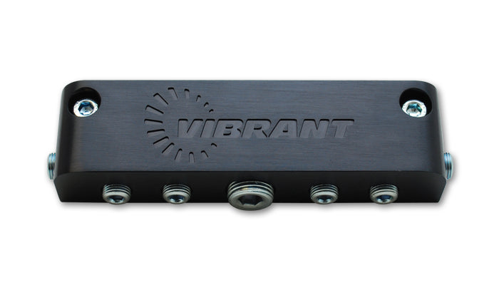 Vibrant Performance 2691 Black Anodized Aluminum Vacuum Manifold, 3/8 in NPT Inlet, Six 1/8 in NPT Outlets
