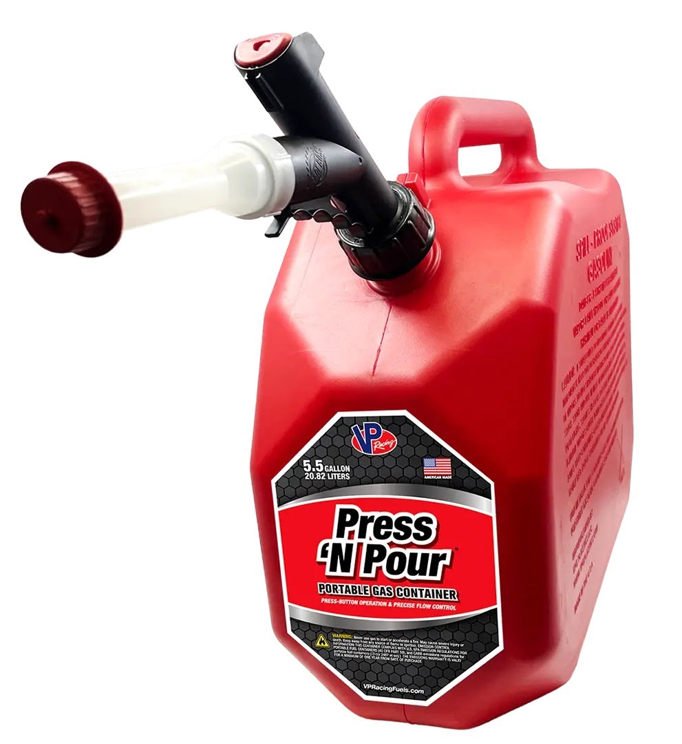 VP Racing 3839 5.5-Gallon Press ’N Pour Fuel Can with Push-Button Activation