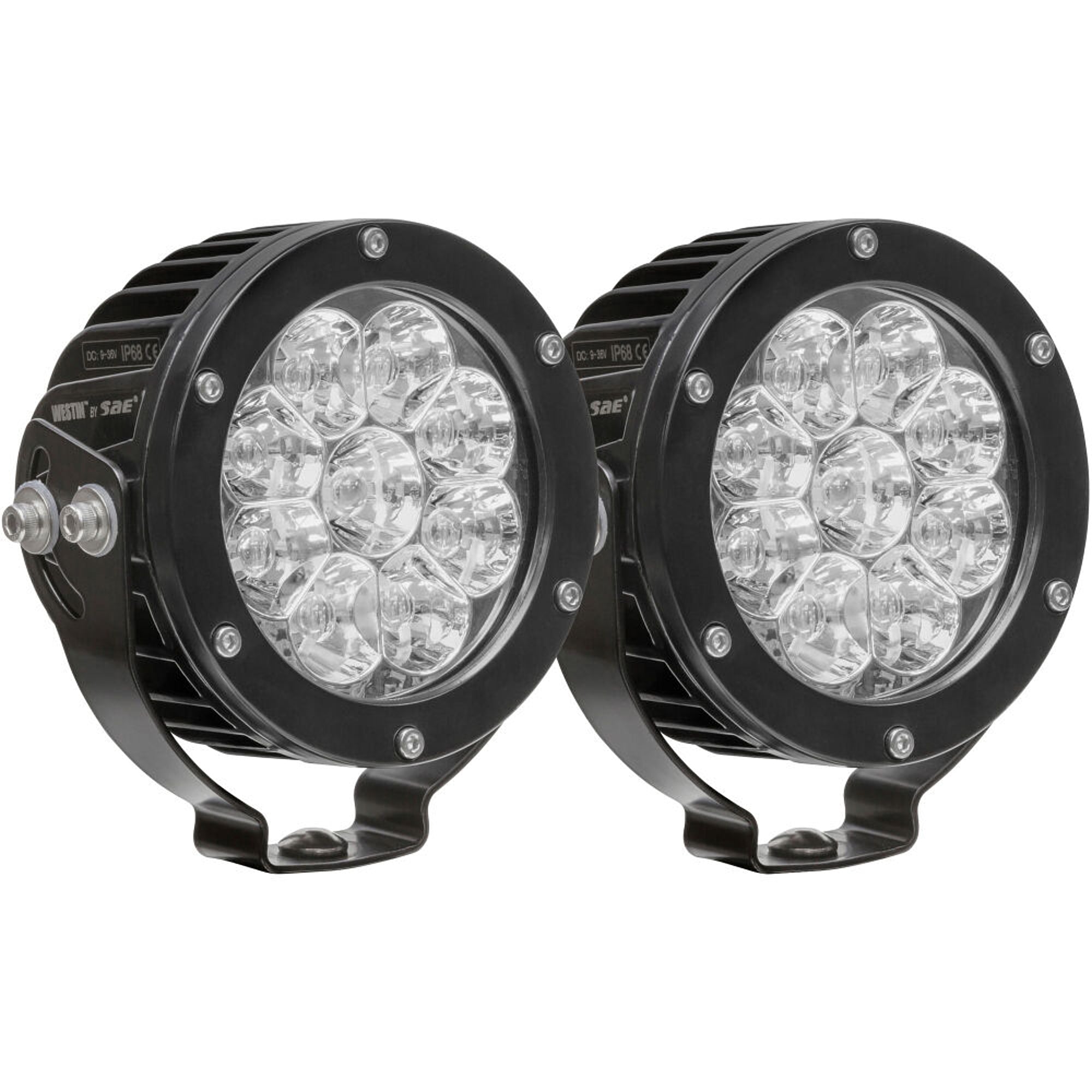 Westin Axis Round LED Auxiliary Lights, Surface Mount, Black Aluminum, Pair - 09-12007A-PR