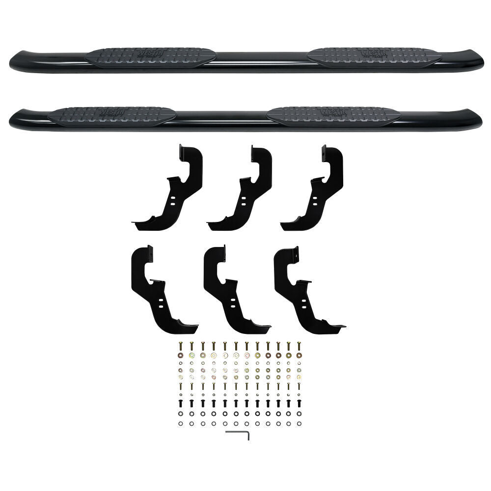 Westin Pro Traxx 5-Inch Oval Curved Step Bars for 2019-2021 GM Full-Size Crew Cab Trucks, Black, Pair