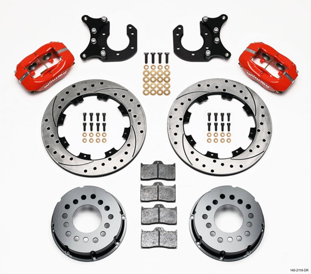 Wilwood Dynalite Rear Disc Brake Kit 140-2118-DR for Big Ford, Drilled and Slotted Rotor, Red
