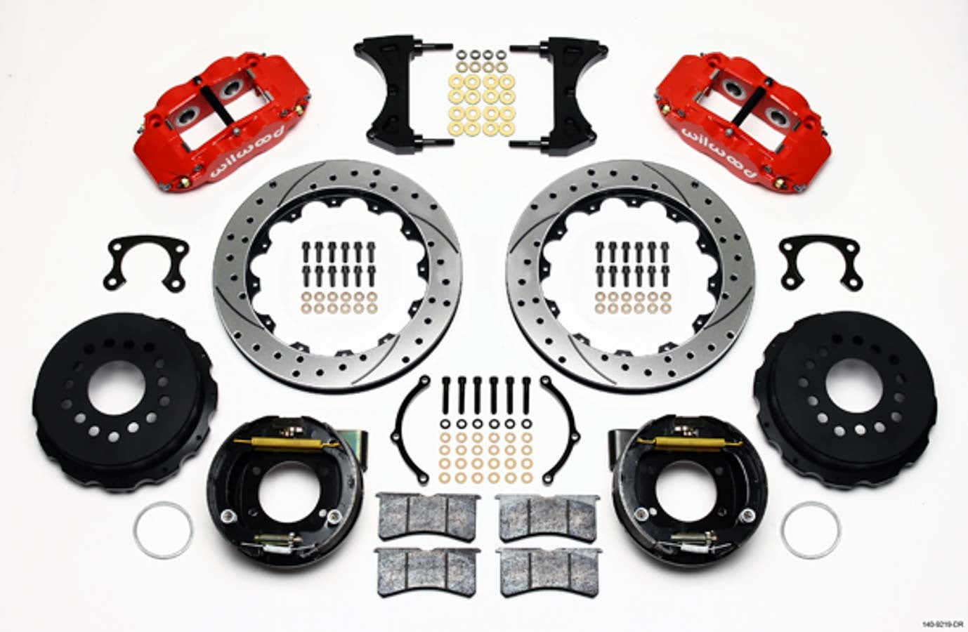 Wilwood 140-9219-DR Rear Disc Brake Kit for Ford New Style, Red 4-Piston Calipers with 12.875-Inch Drilled and Slotted Rotors
