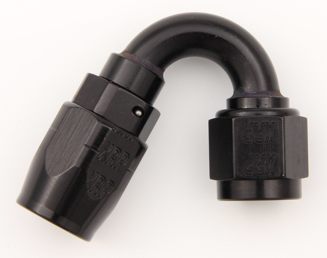 XRP #12 150-Degree Double-Swivel Hose End, 12 AN Female, Black Anodized Aluminum, Part 215012BB