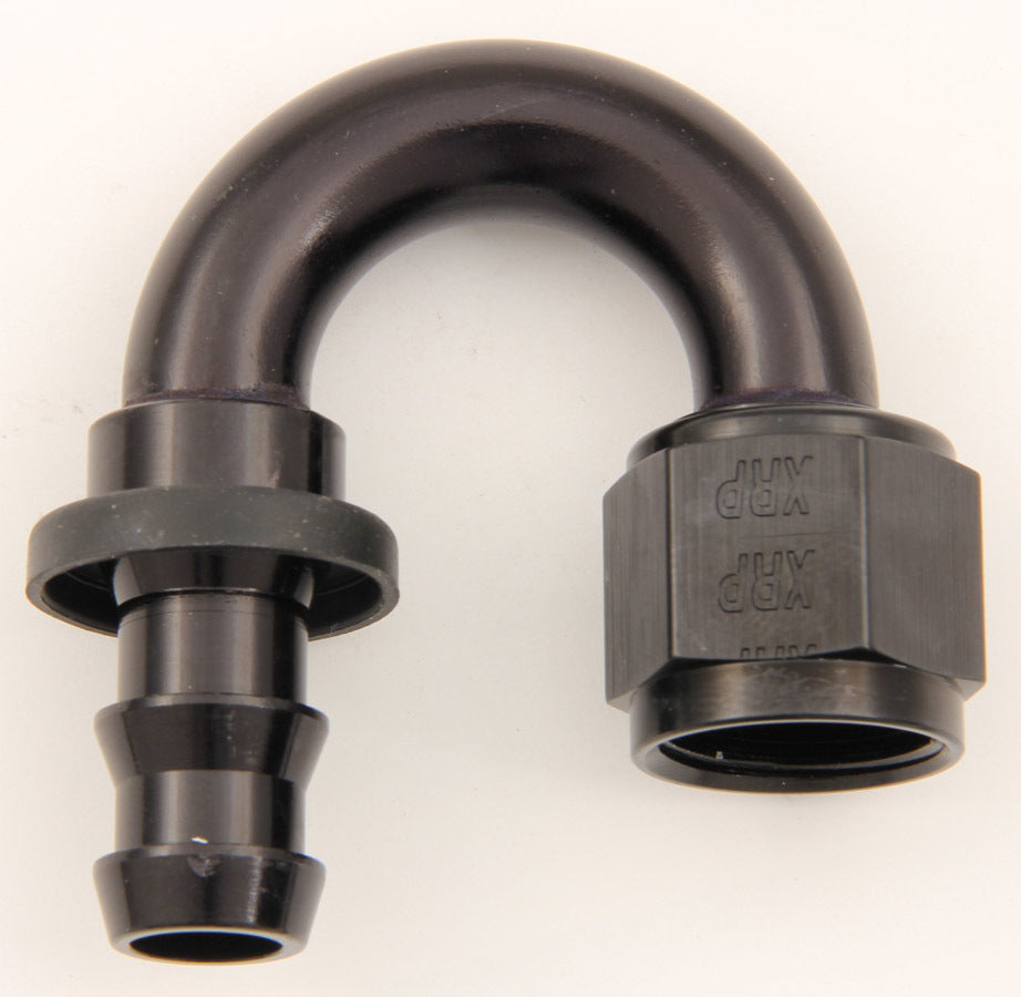 XRP 231808BB #8 180-Degree Push-On Hose End, 8 AN Hose Barb to 8 AN Female, Black Anodized Aluminum