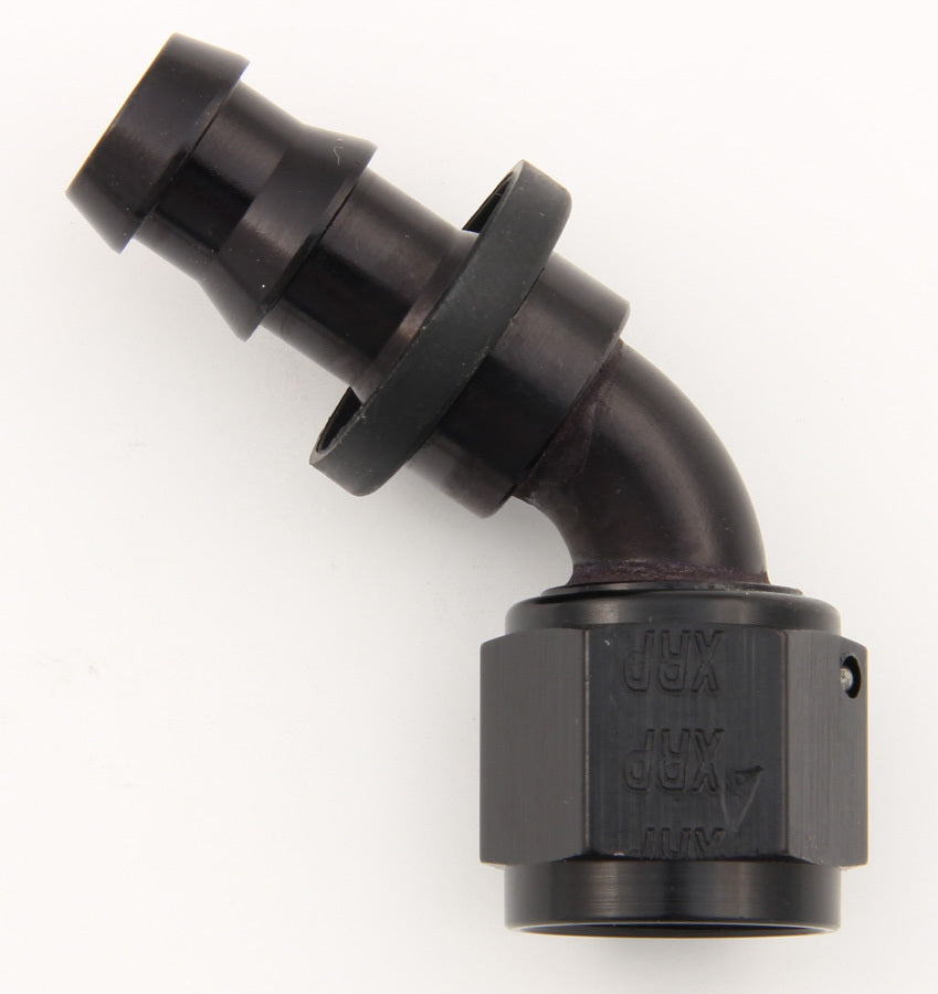 XRP #6 60-Degree Push-On Hose End, 6 AN Hose Barb to 6 AN Female, Black Anodized Aluminum, Part Number 236006BB