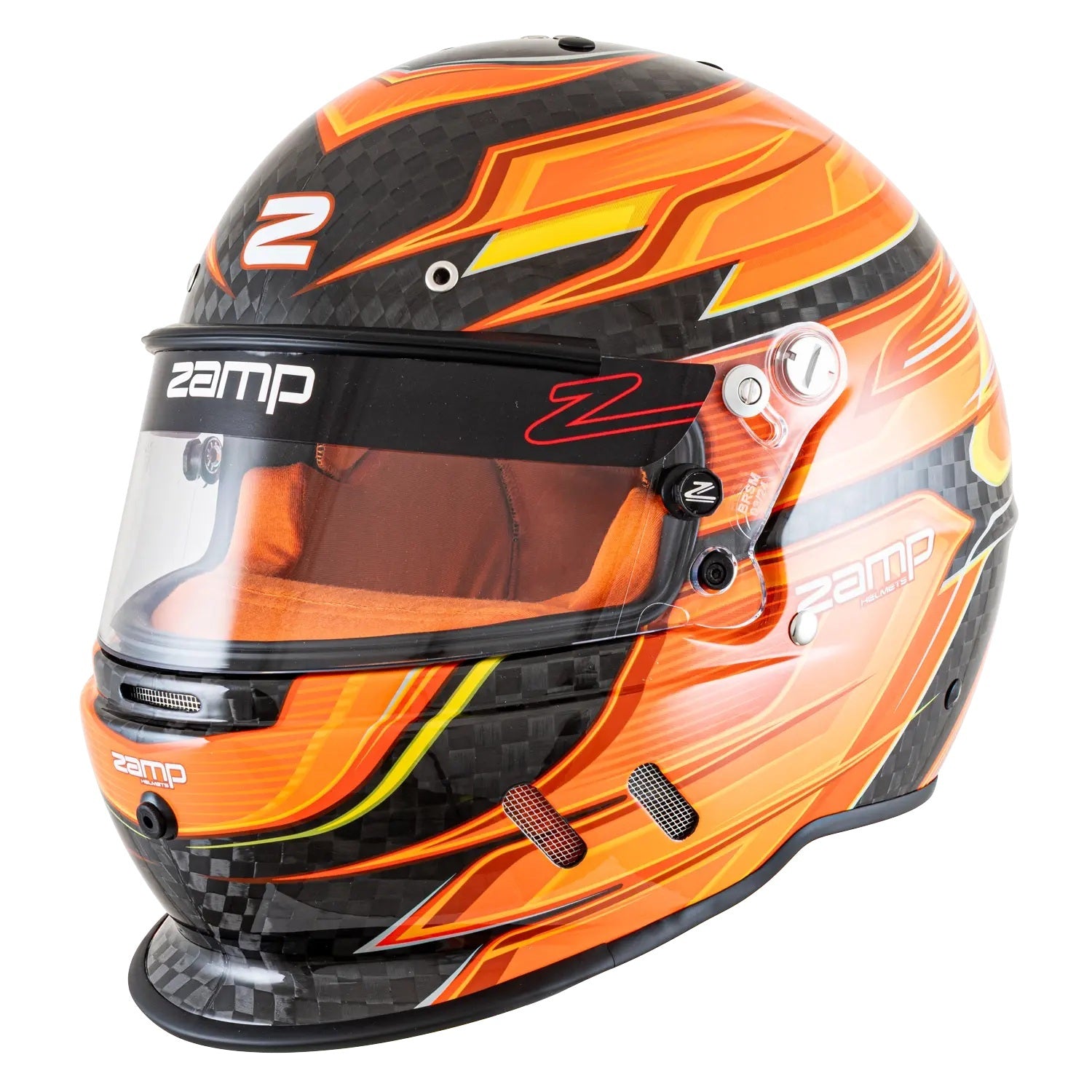 ZAMP RZ-67D Full-Face Racing Helmet, Large, Carbon Fiber with Fluorescent Orange and Yellow, SA2025, H781C30L