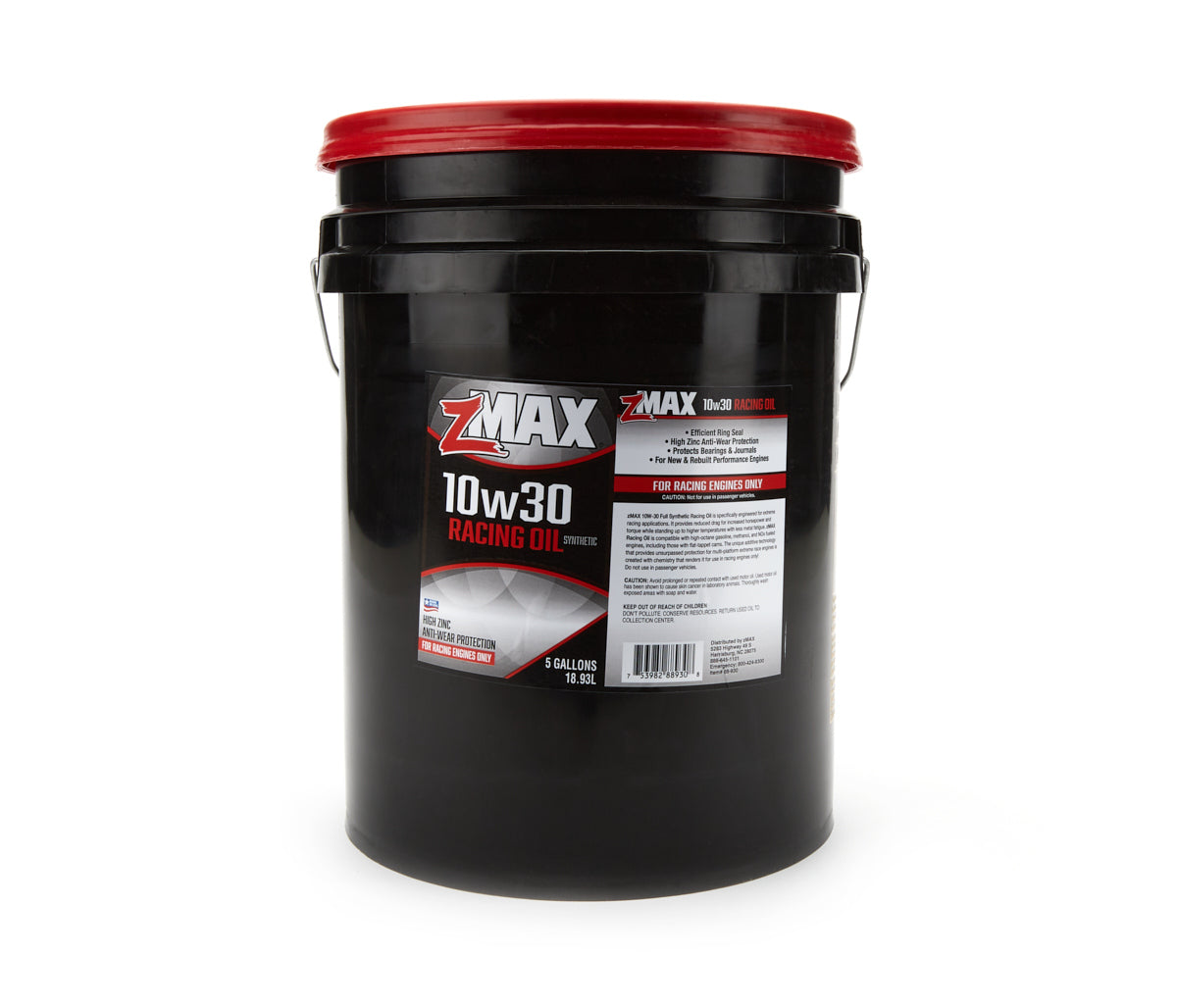 ZMAX Racing Motor Oil 10W-30 High-Zinc Synthetic 5-Gallon Pail, Part 88-930
